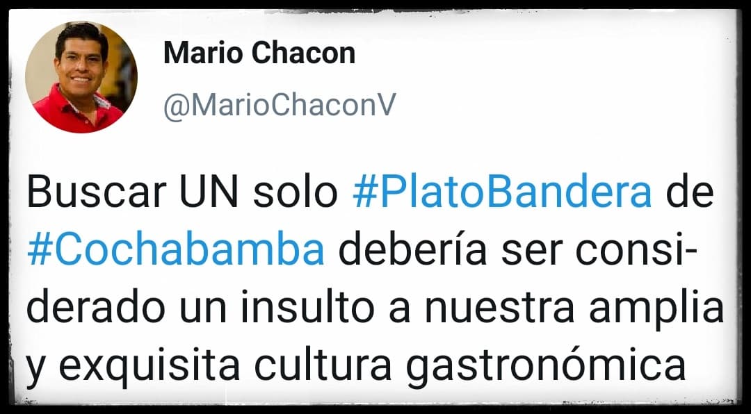 Tuit acerca del plato bandera de Cochabamba